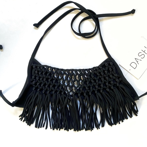 BEACH RIOT BLACK CHANDLER YUMA FRINGE MACRAME BIKINI TOP - Picture 6 of 11